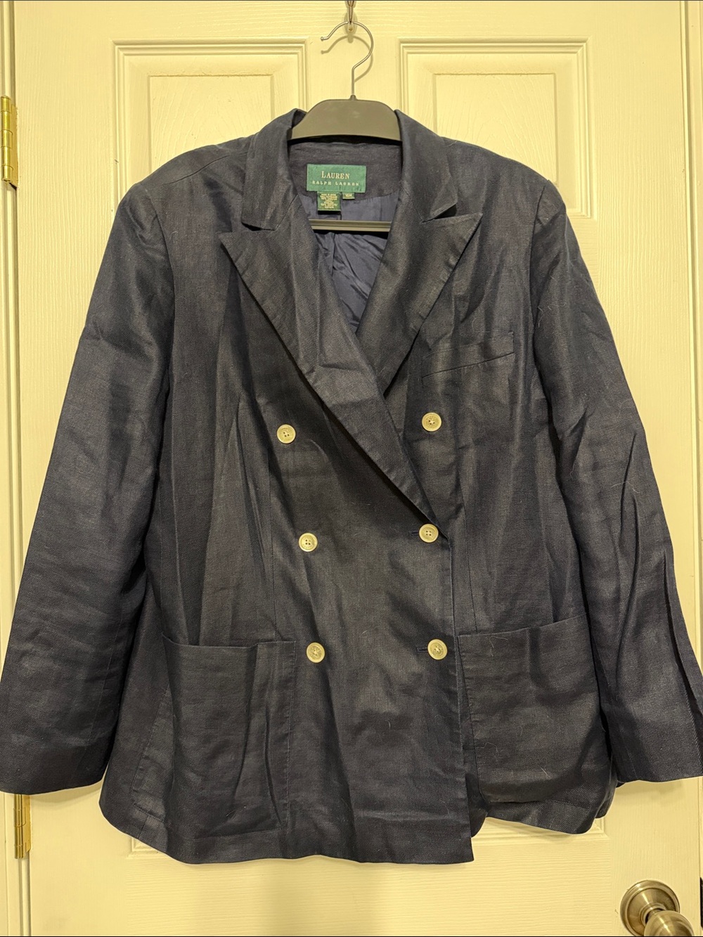 Lauren Ralph Lauren Double-Breasted Navy Linen-Blend Blazer